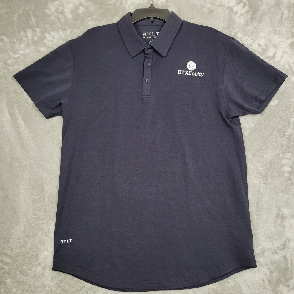BYLT Premium Basics Lux Golf‎ Polo Shirt Men's L Black Short Sleeve Curved Hem